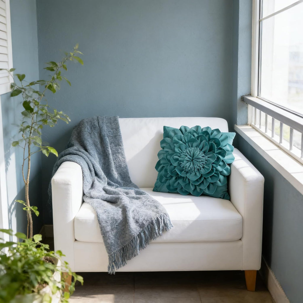 VG|teal-green|3D Flower Throw Pillow Covers