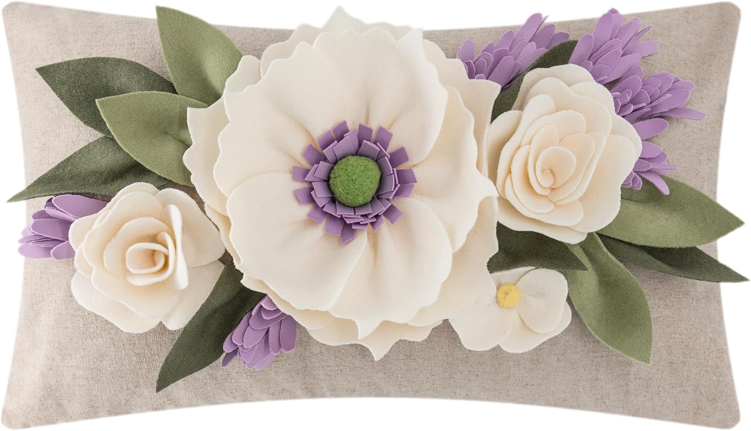 VG|cream-purple|3D Flower Throw Pillow Cover