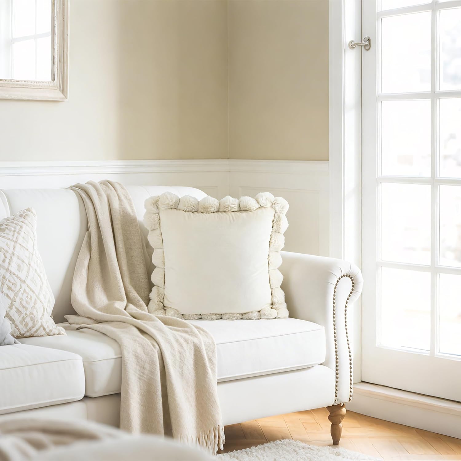 VG|beige|Solid Throw Pillow Cover , Velvet
