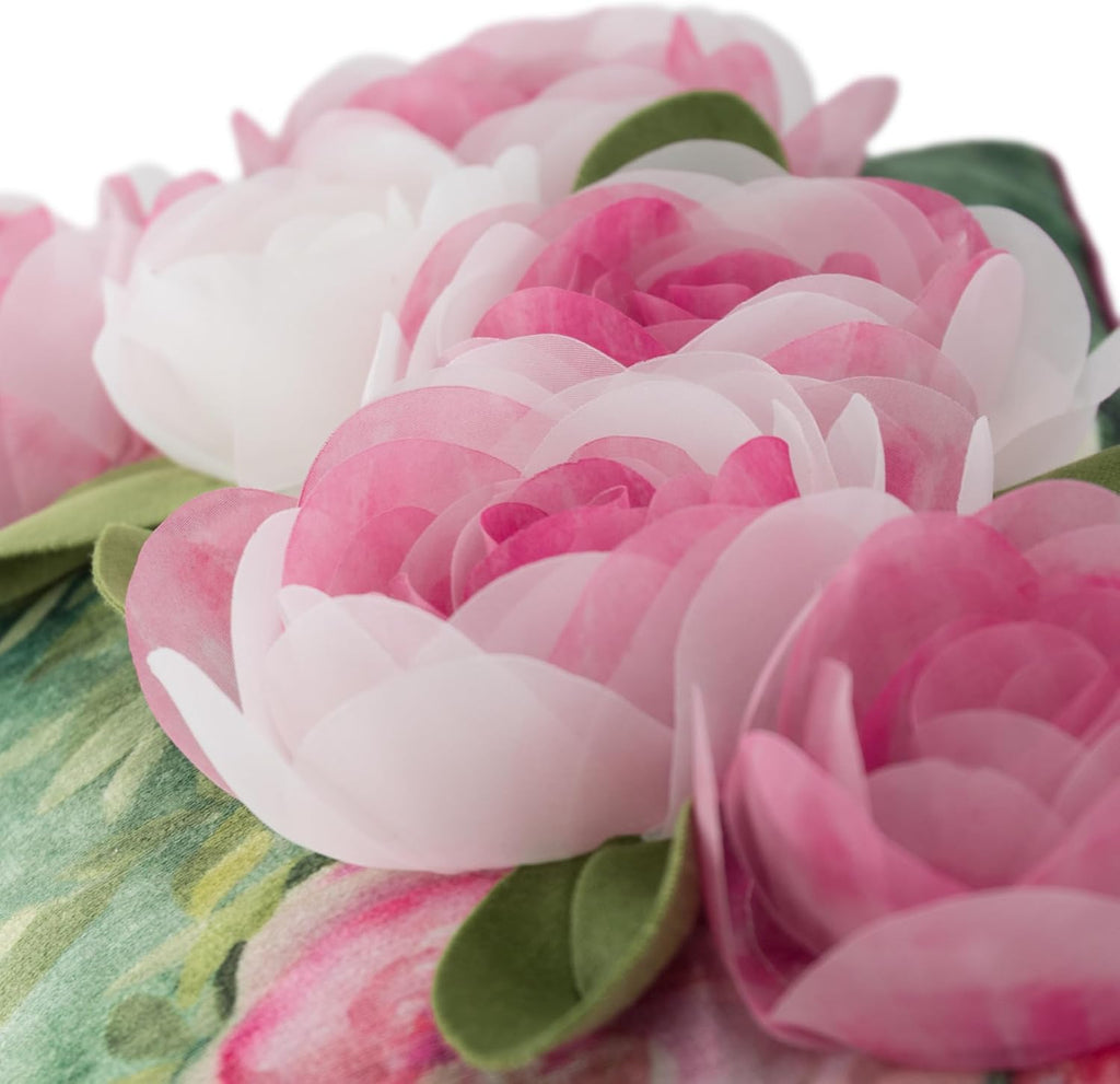 Gauze Rose Flower Throw Pillow Cover, Pink