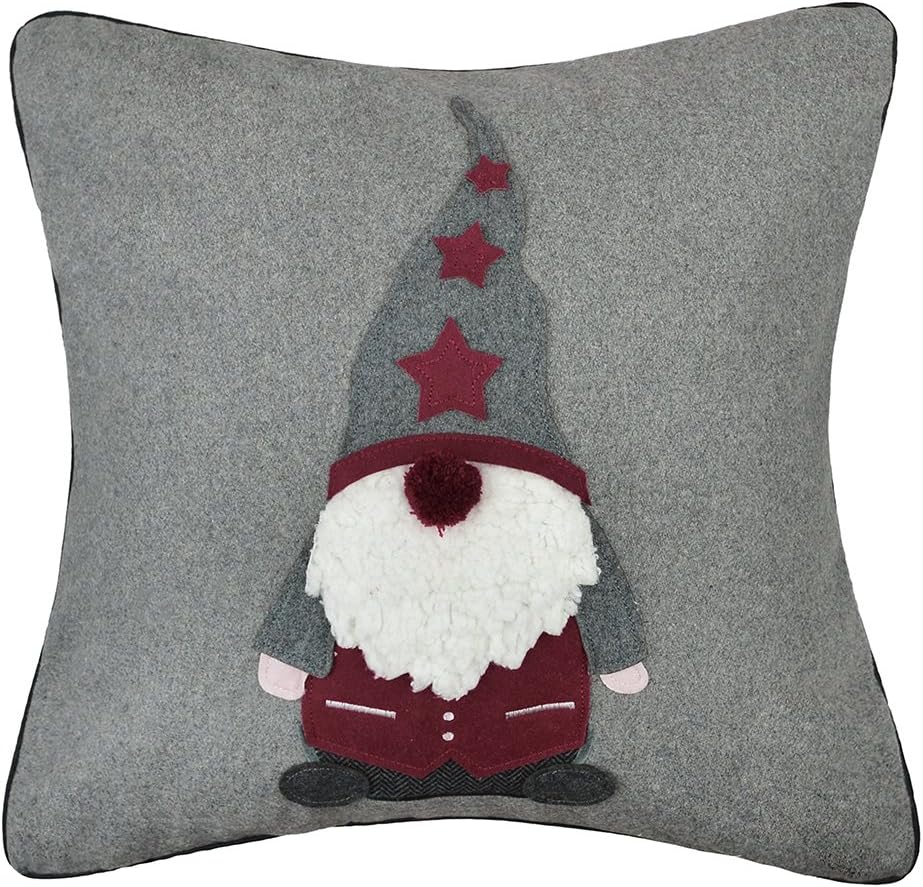 Santa Claus Applique Throw Pillow Cover Christmas Ball Pillow Case Decorative Cushion Cover for Sofa Couch Chair Home Bed Living Room Wool Grey - Default Title