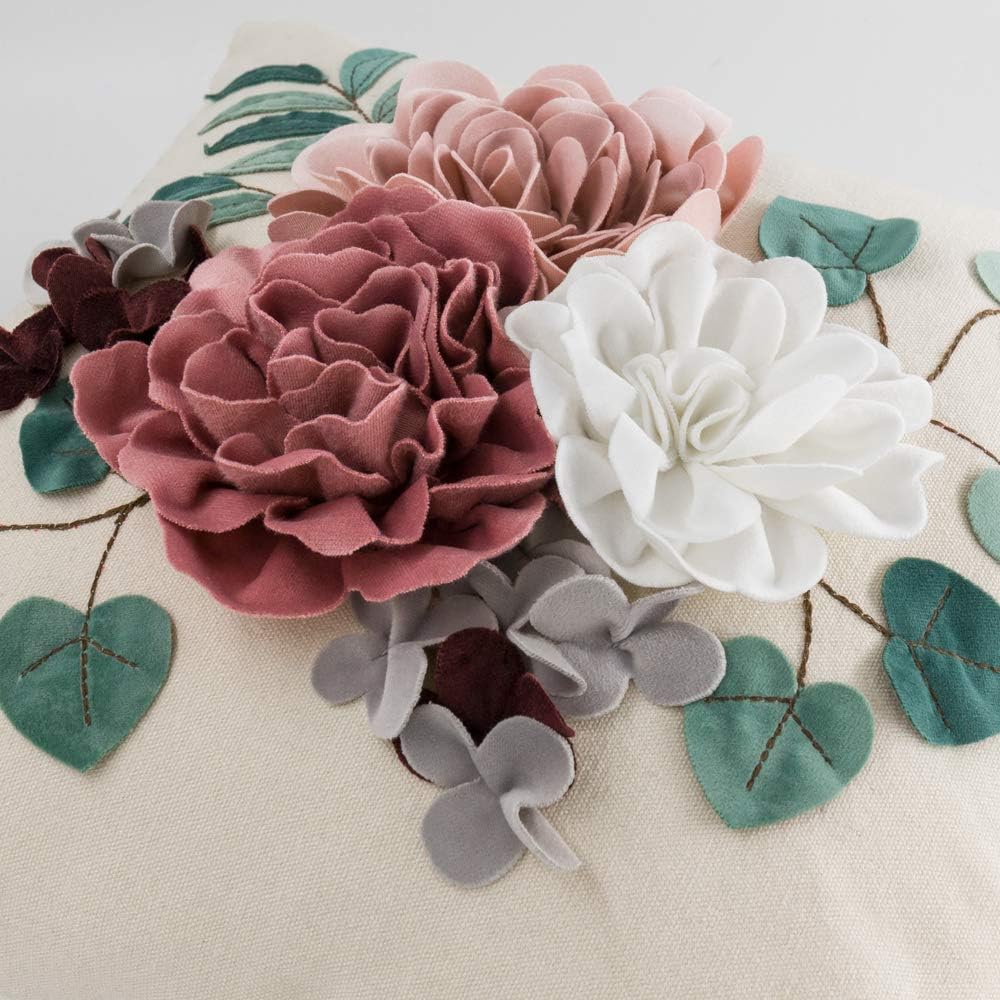 VG|pink|Decorative 3D Flower Throw Pillow Cover Handmade Floral Accent Cushion Case for Living Room Sofa Couch Chair Gray