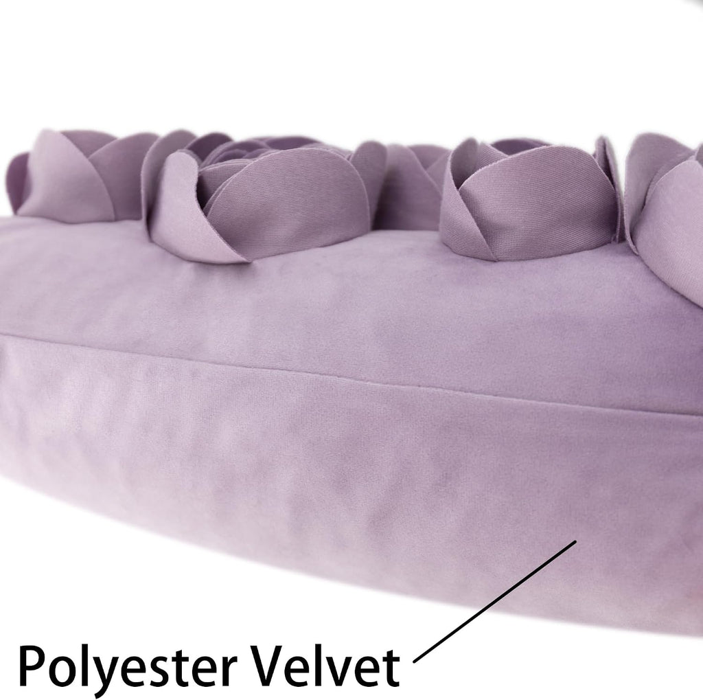 VG|purple|3D Flower Throw Pillow Cover Handmade Floral Soft Velvet Lumbar Cushion for Bed Living Room Chair Couch Decor Gold