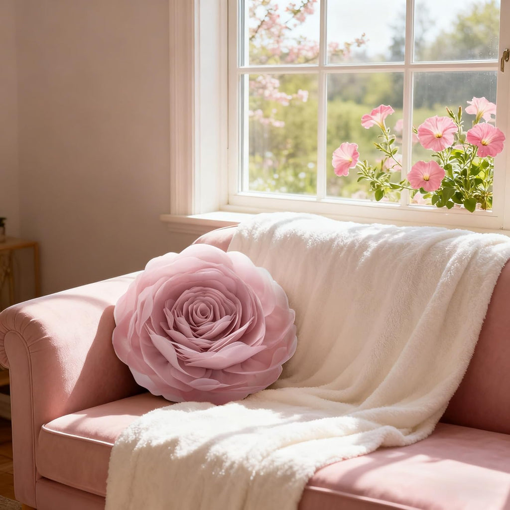 VG|rose-gold|3D Flower Throw Pillow Cover