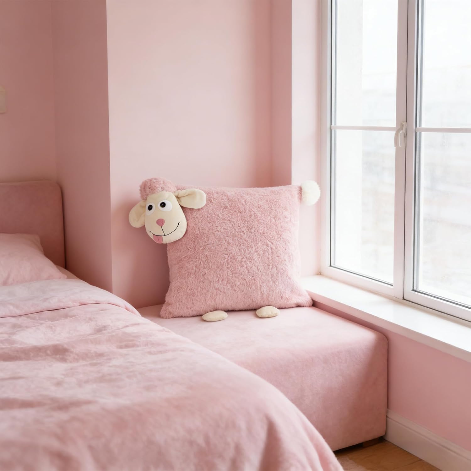 Faux Fur 3D Sheep Throw Pillow Cover