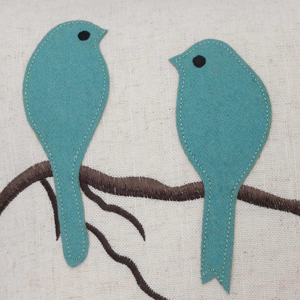 VG|teal-blue-gray-plaid-birds-on-branch|Cute Birds Throw Pillow Cover Lumbar Accent Cushion Embroidered Pillowcase for Home Sofa Bed Living Room Dark Blue Orange Beige