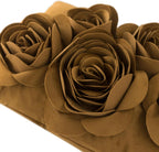 VG|mustard-brown|3D Flowers Throw Pillow Cover Decorative Soft Velvet Accent Floral Cushion Lumbar Pillowcase for Bed Sofa Couch Living Room