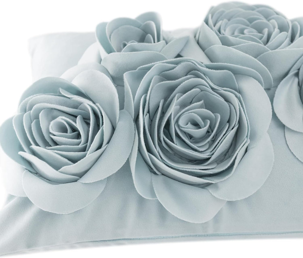 3D Flowers Throw Pillow Cover Decorative Soft Velvet Accent Floral Cushion Lumbar Pillowcase for Bed Sofa Couch Living Room