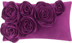 VG|purple-red|3D Flowers Throw Pillow Cover Decorative Soft Velvet Accent Floral Cushion Lumbar Pillowcase for Bed Sofa Couch Living Room
