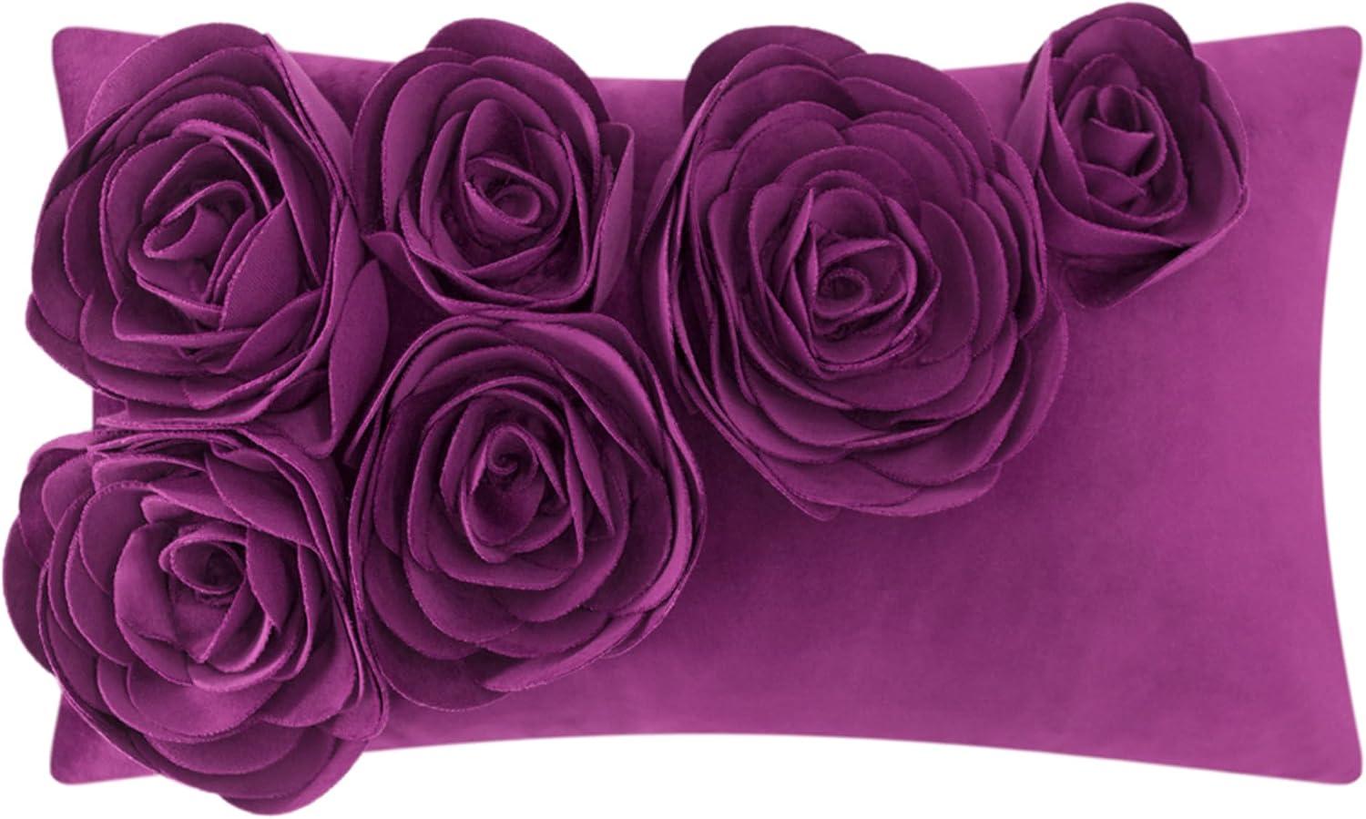 VG|purple-red|3D Flower Throw Pillow Cover Handmade Floral Soft Velvet Lumbar Cushion for Bed Living Room Chair Couch Decor Gold