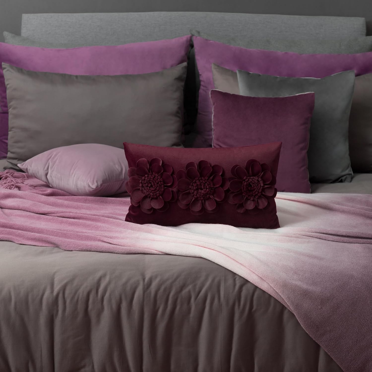 VG|dark-red|3D Flower Throw Pillow Cover