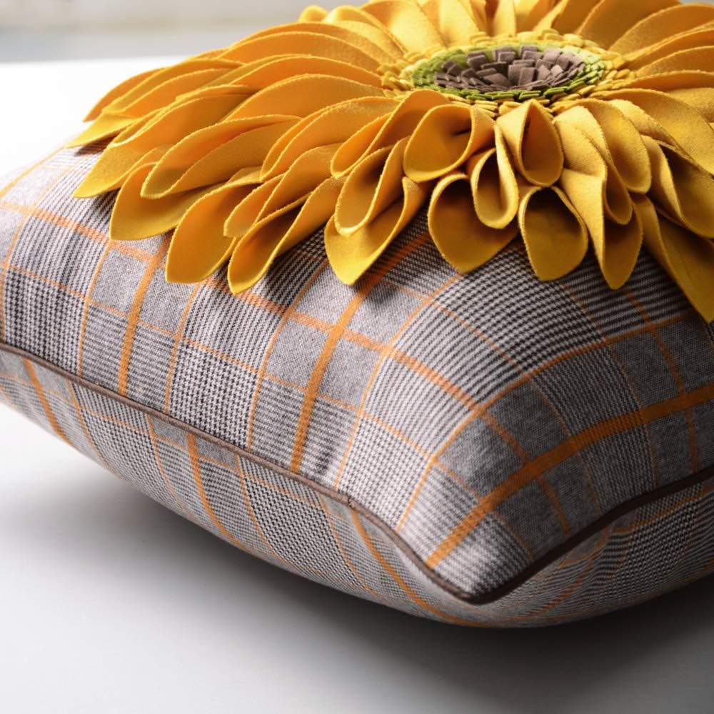 VG|yellow-plaid|3D Sunflowers Throw Pillow Cover Wine Red