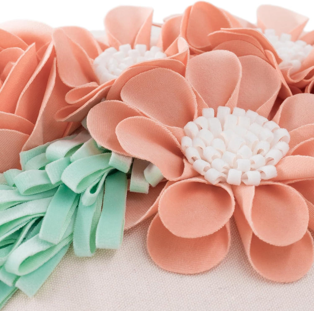 VG|peach-pink|3D Flower Throw Pillow Cover Aesthetic Decorative Floral Accent Pillow Colorful Cushion for Bed Living Room Couch Office Decor Beige Green