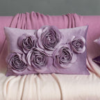 VG|purple|3D Flowers Throw Pillow Cover Decorative Soft Velvet Accent Floral Cushion Lumbar Pillowcase for Bed Sofa Couch Living Room