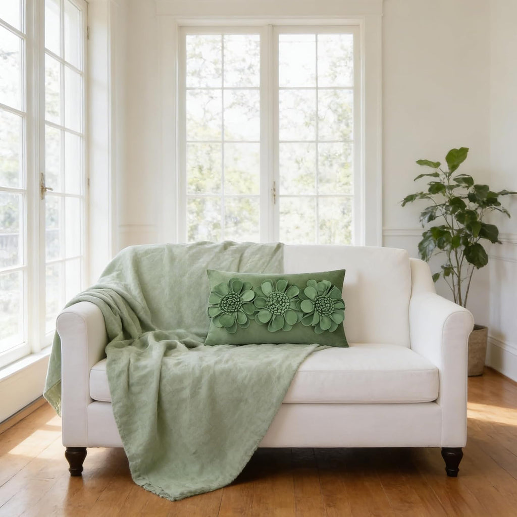 VG|green|3D Flower Throw Pillow Cover