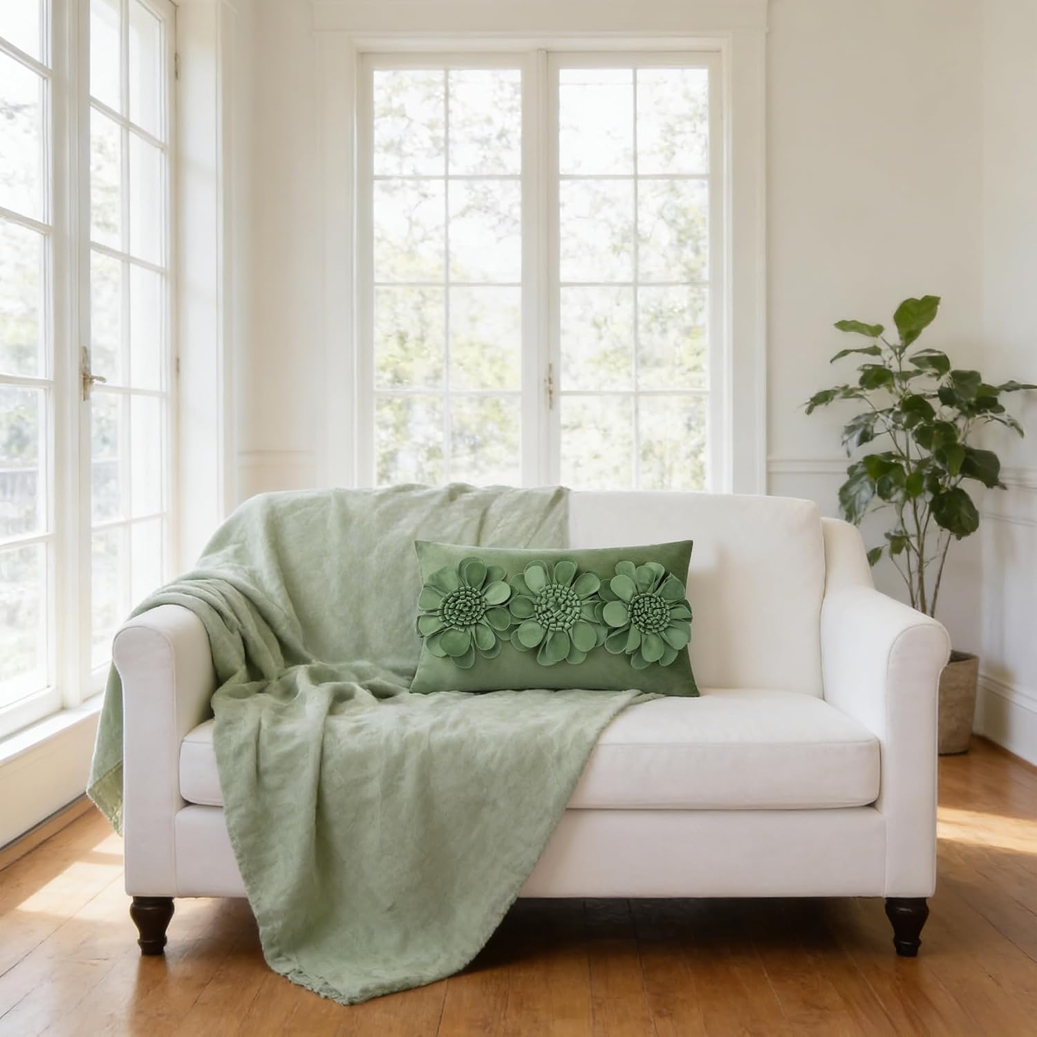 VG|green|3D Flower Throw Pillow Cover