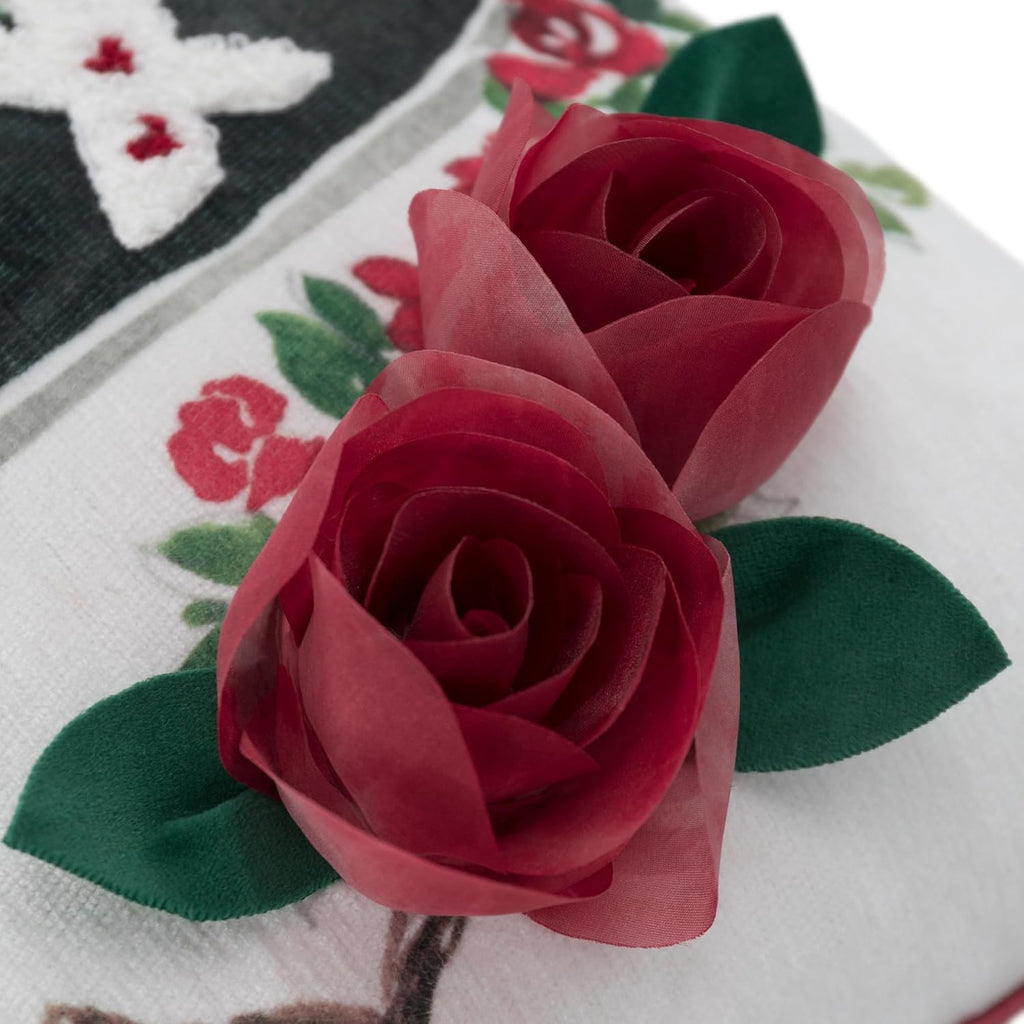 3D Rose Valentines Day Throw Pillow Cover Embroidery XOXO Cushion Cover Heart Holiday Decorative Pillow Case for Sofa Couch Bedroom Living Room Red