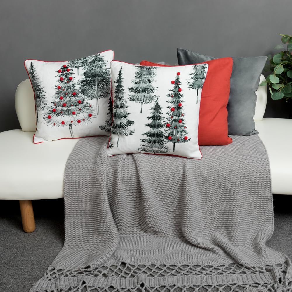 VG|right-ball|Christmas Trees Throw Pillow Cover Red Ball Pillow Case Festive Decorative Cushion Covers for Sofa Couch Home Holiday