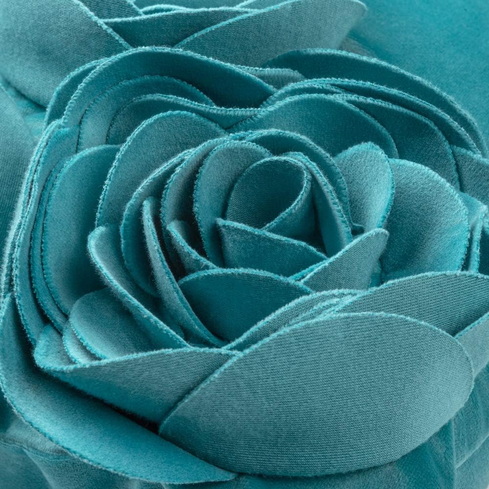 VG|turquoise-blue|3D Flower Throw Pillow Cover Handmade Floral Soft Velvet Lumbar Cushion for Bed Living Room Chair Couch Decor Gold