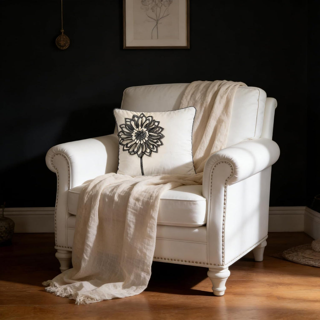 VG|ivory-gray|Decorative Flower Throw Pillow Cover 3D Sunflower Pillow Case Velvet Cushion Floral Pillowcase for Bed Living Room Couch Chair
