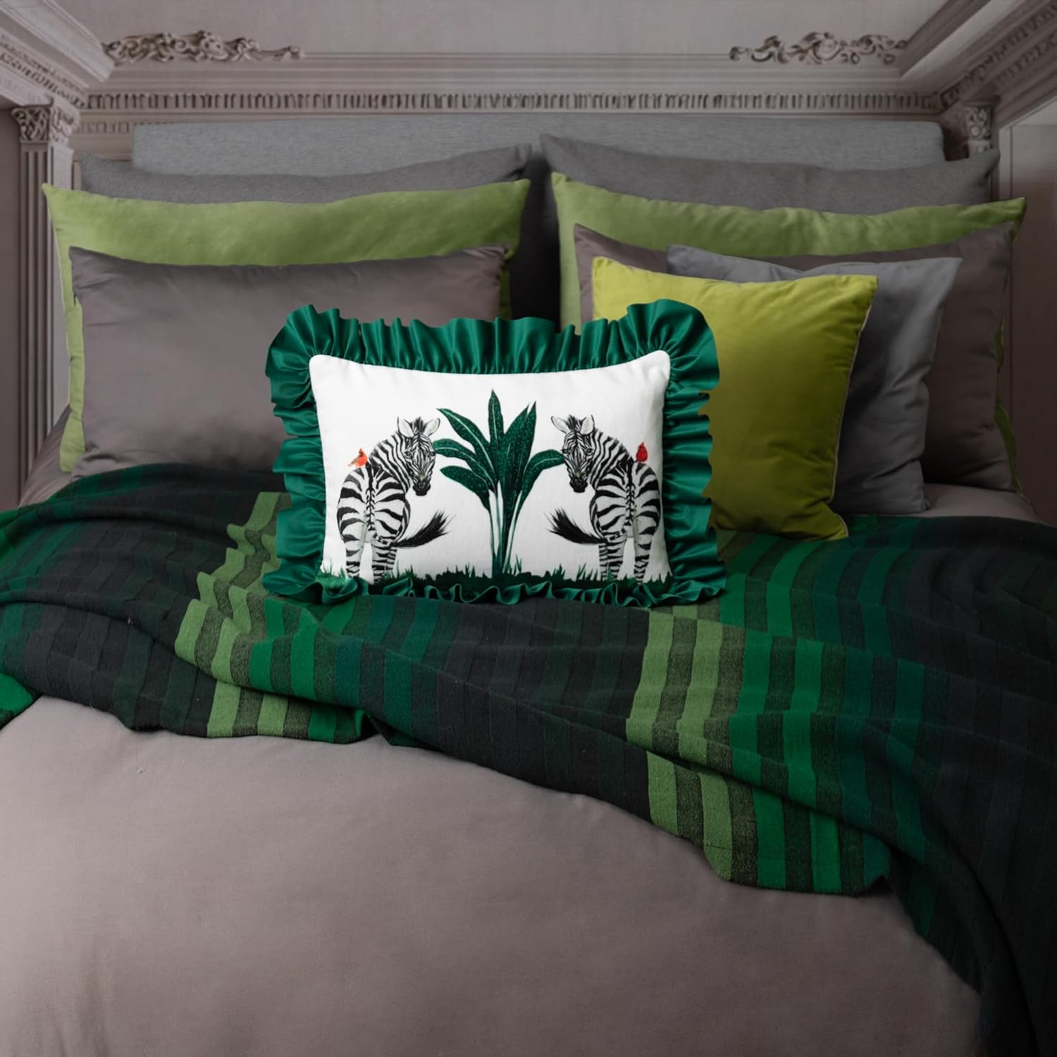 Zebra Green Lace Throw Pillow Cover