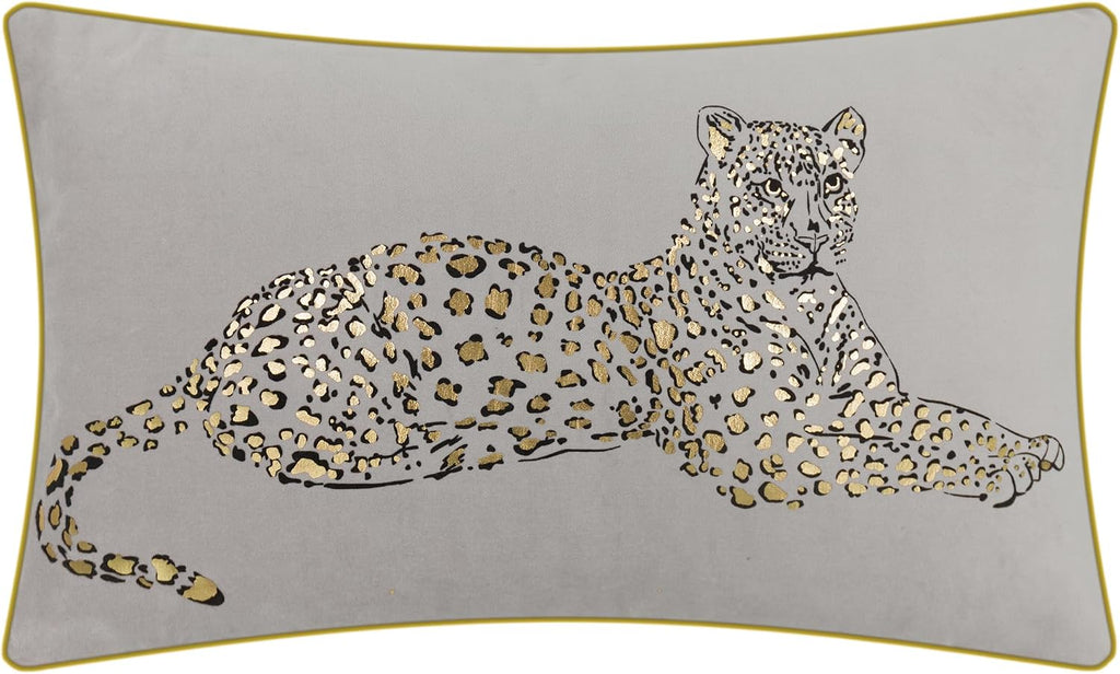 Leopard Print Throw Pillow Cover Decorative Velvet Cushion with Gold Foil Printing for Bed Couch Chair Car - Gray / 20" x 12" (Pack of 1)