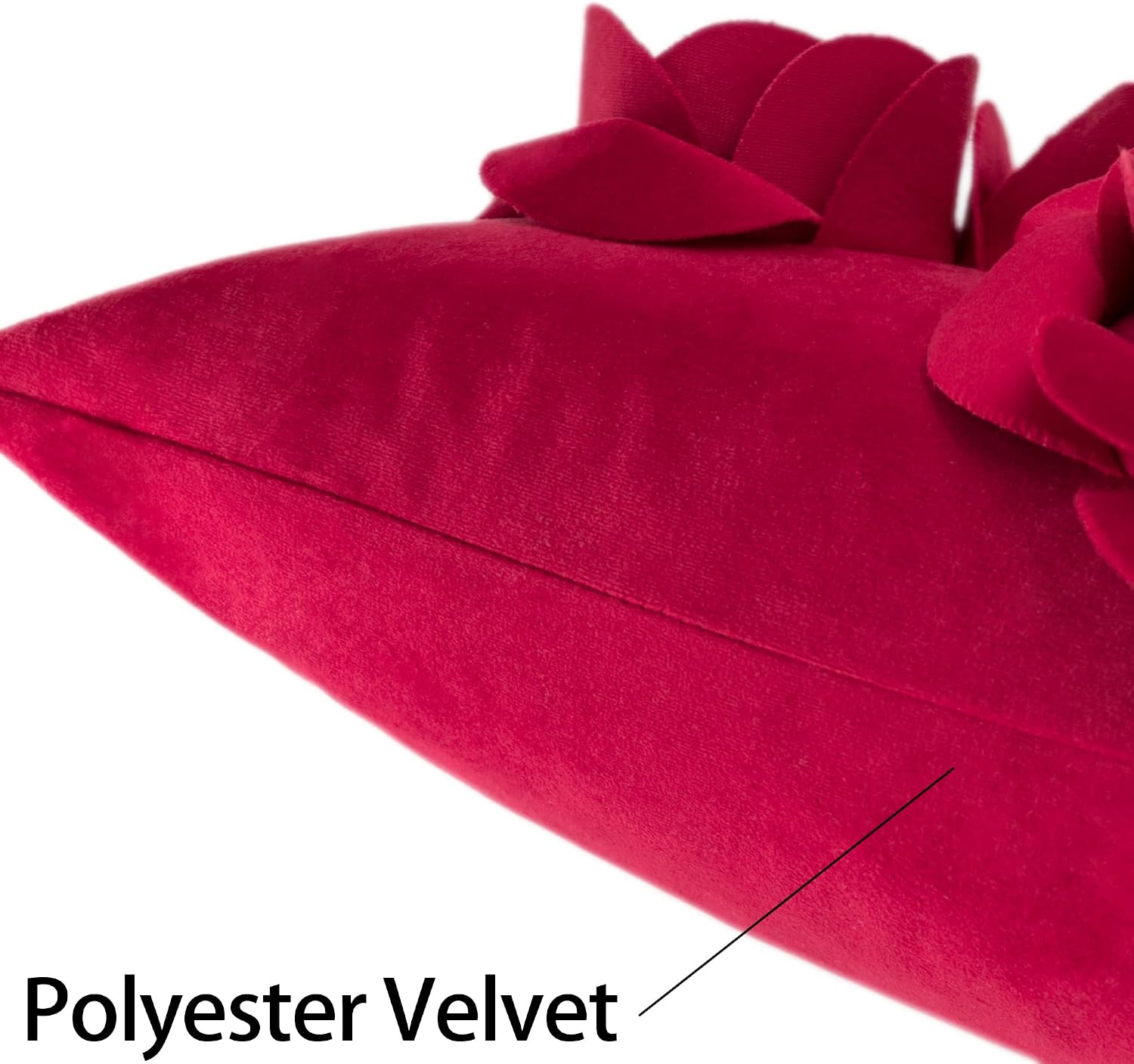 VG|red|3D Flowers Throw Pillow Cover Decorative Soft Velvet Accent Floral Cushion Lumbar Pillowcase for Bed Sofa Couch Living Room
