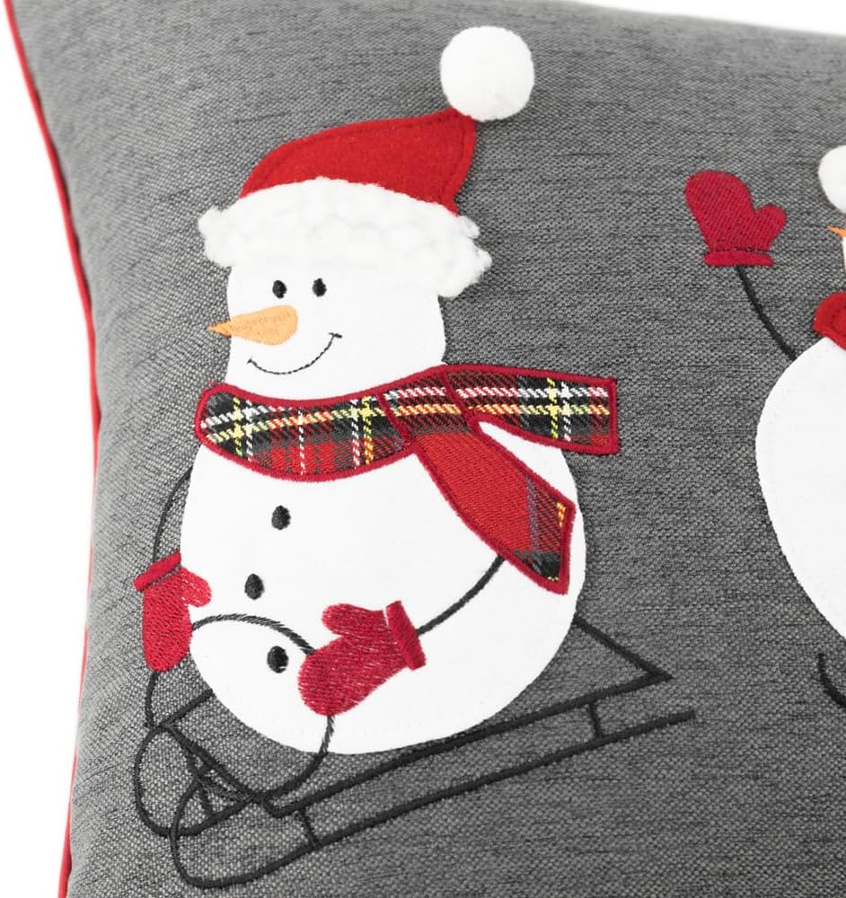 Snowmen Applique Accent Throw Pillow Cover Christmas Cushion Cover Decorative Pillowcase for Sofa Bed Living Room Couch