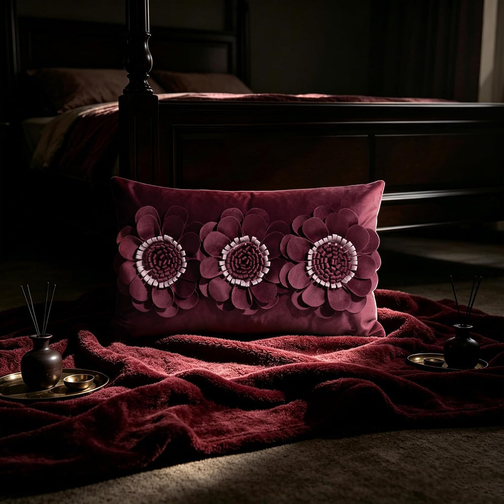 VG|wine-red|3D Flower Throw Pillow Cover