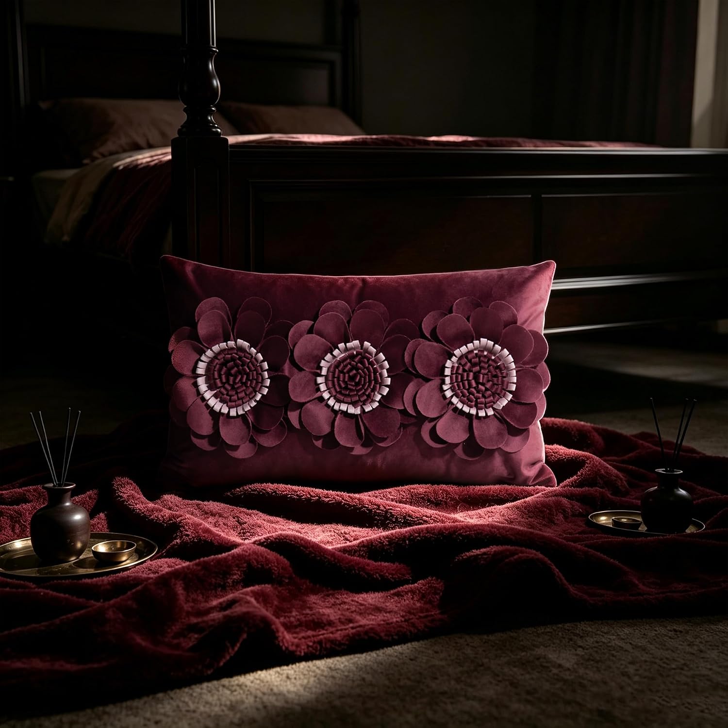 VG|wine-red|3D Flower Throw Pillow Cover