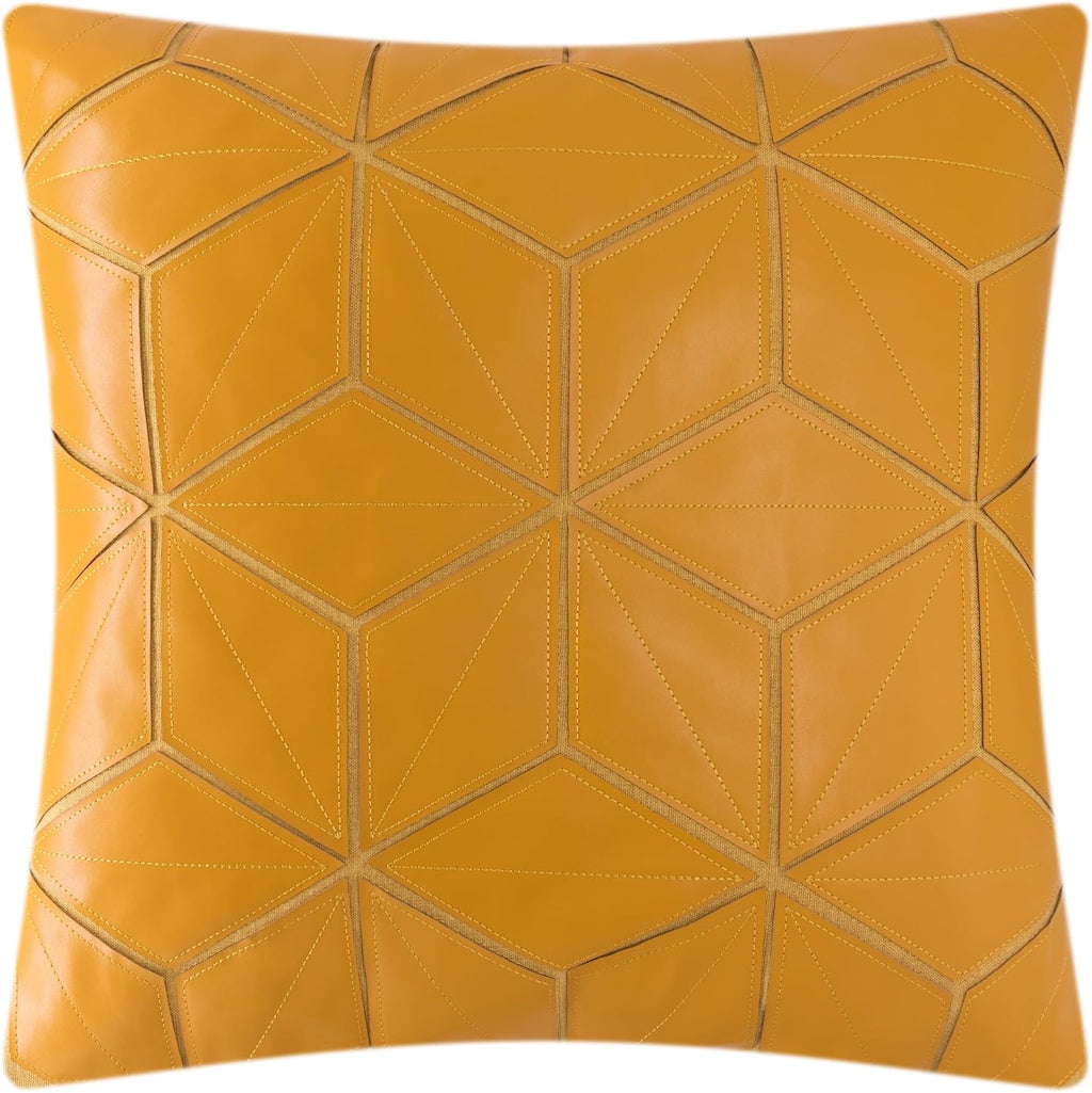 Geometry Throw Pillow Cover Home Decorative Pillow Case Square Leather Cushion Cover - 18" x 18" (Pack of 1) / Yellow