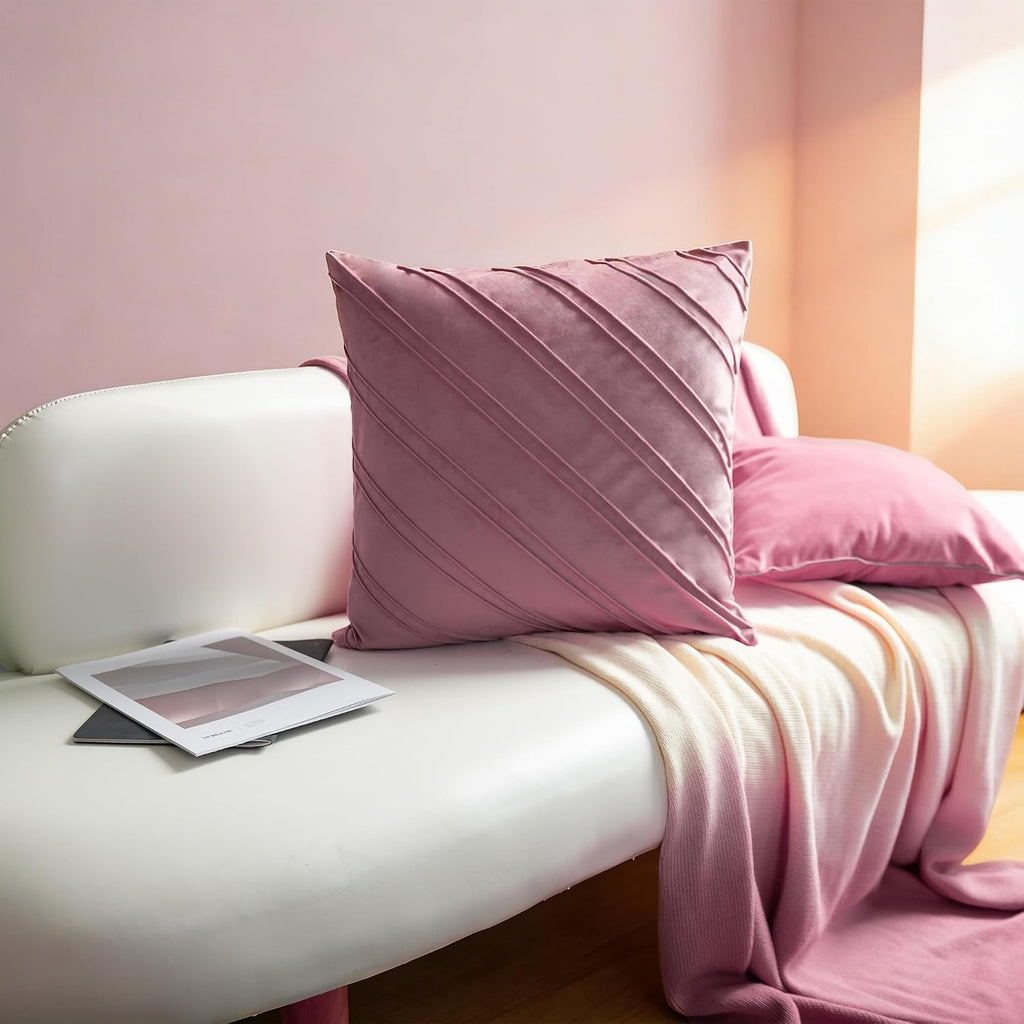Soft Velvet Decorative Throw Pillow Cover Square Diagonal Stripes Design Pillowcase