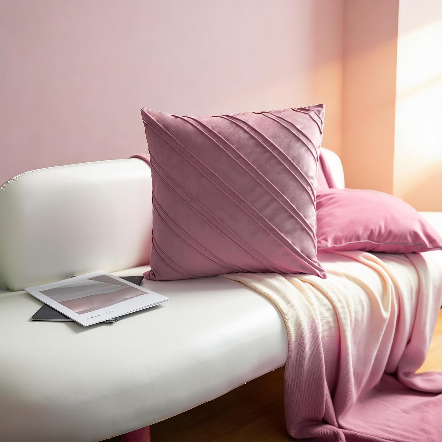 Soft Velvet Decorative Throw Pillow Cover Square Diagonal Stripes Design Pillowcase