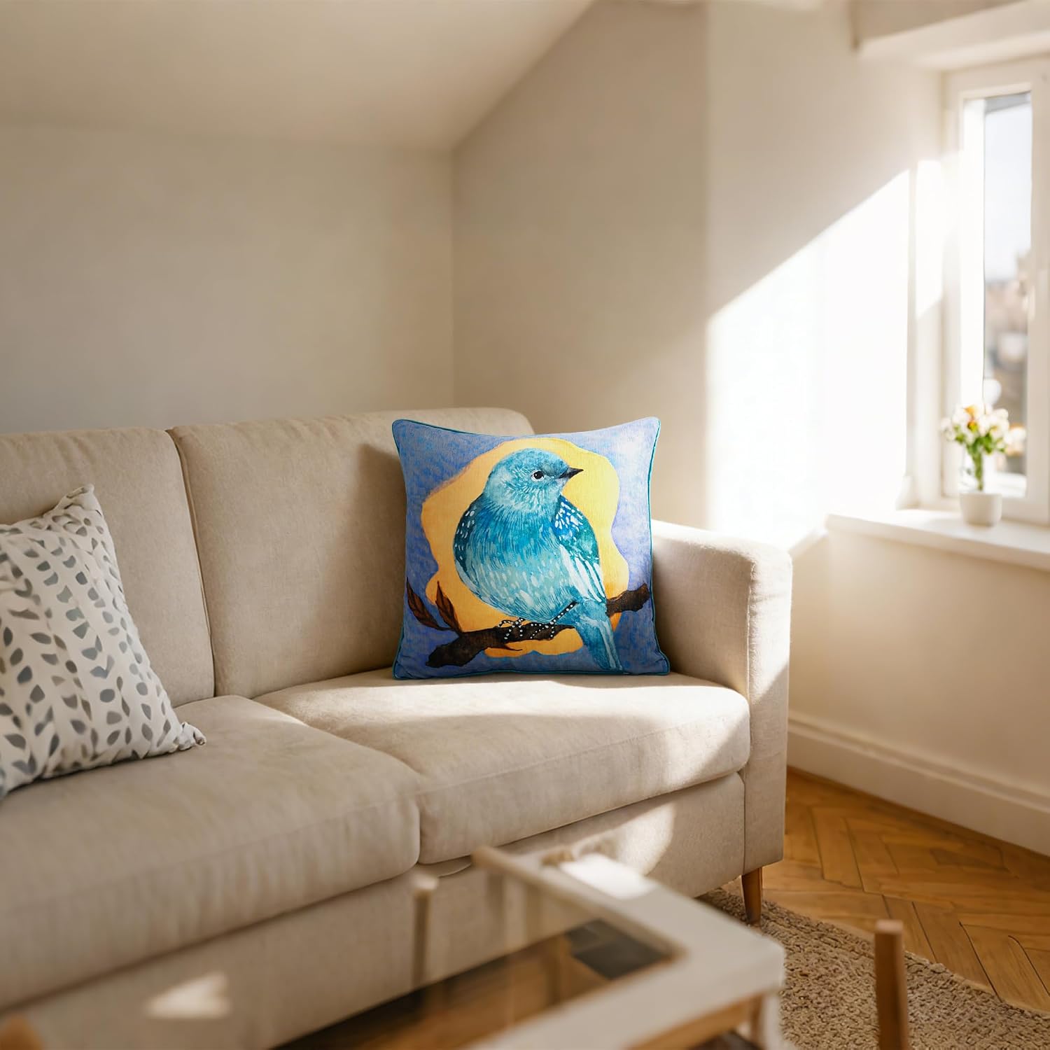VG|blue-bird|Square Throw Pillow Cover