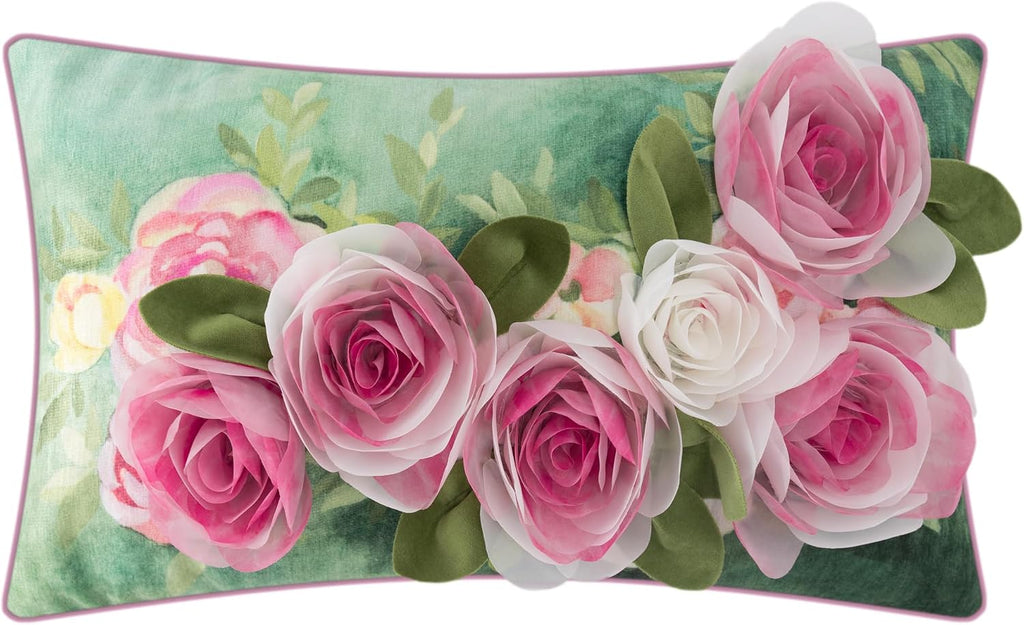 Gauze Rose Flower Throw Pillow Cover, Pink - Default Title