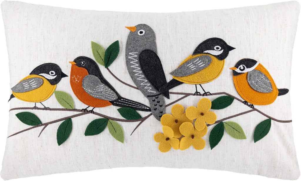 Applique Birds Throw Pillow Cover, Orange - Default Title
