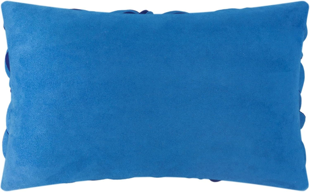 VG|blue-solid-suede|Handmade 3D Floral Throw Pillow Cover