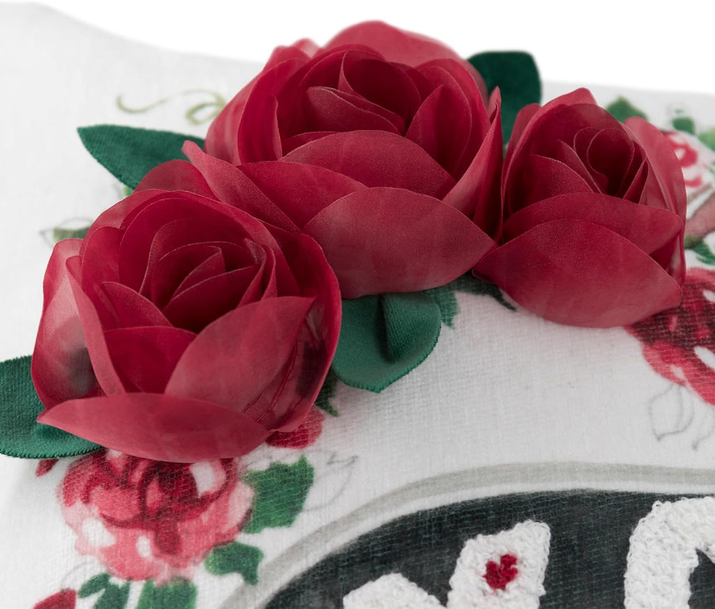 3D Rose Valentines Day Throw Pillow Cover Embroidery XOXO Cushion Cover Heart Holiday Decorative Pillow Case for Sofa Couch Bedroom Living Room Red