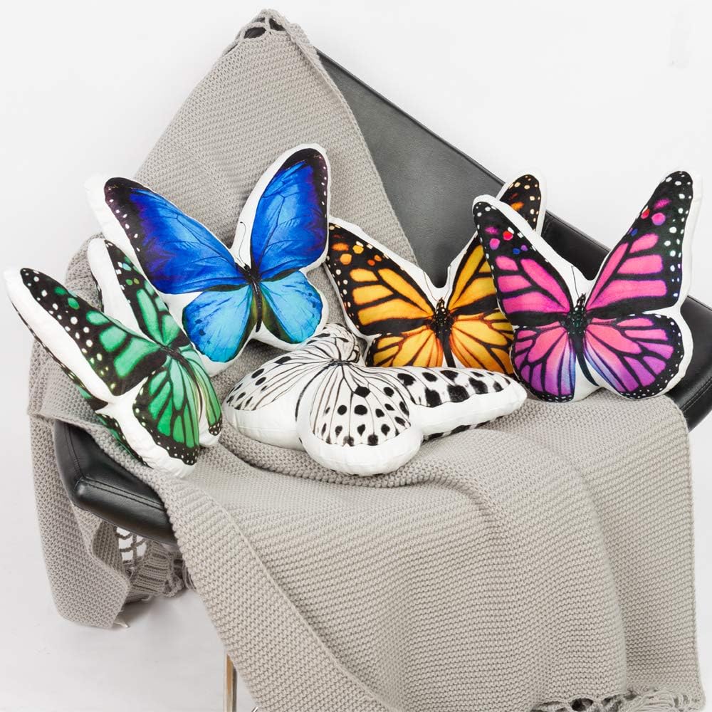 VG|blue-butterfly,green-butterfly,pink-red,yellow-butterfly|3D Butterfly Throw Pillow, Hot Pink