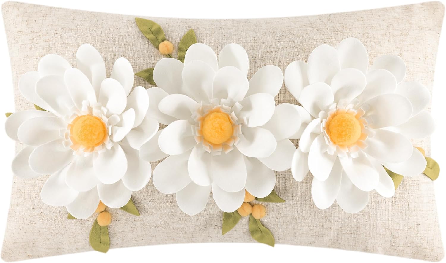 3D Flower Lumbar Throw Pillow Covers White - 3flowers-white
