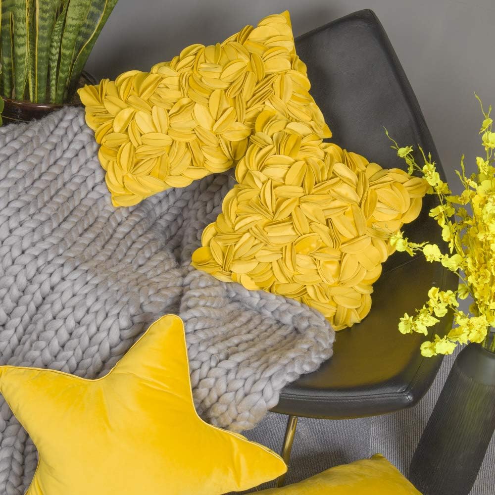 VG|yellow-velvet|Handmade 3D Floral Throw Pillow Cover