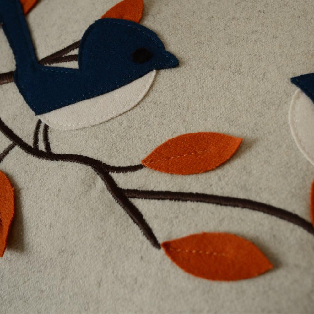 VG|navy-blue-orange-with-birds|Cute Birds Throw Pillow Cover Lumbar Accent Cushion Embroidered Pillowcase for Home Sofa Bed Living Room Dark Blue Orange Beige