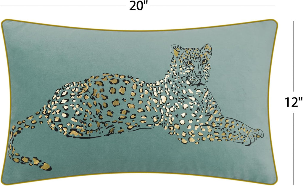 VG|teal-green|Leopard Print Throw Pillow Cover Decorative Velvet Cushion with Gold Foil Printing for Bed Couch Chair Car