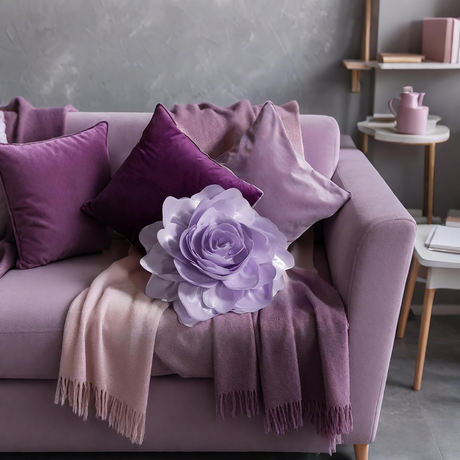 VG|purple|3D Flower Throw Pillow Cover