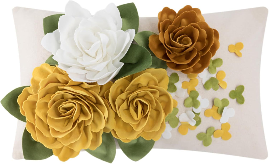 Vintage 3D Flower Throw Pillow Cover - Yellow