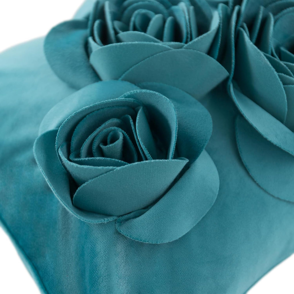 VG|turquoise|3D Flowers Throw Pillow Cover Decorative Soft Velvet Accent Floral Cushion Lumbar Pillowcase for Bed Sofa Couch Living Room