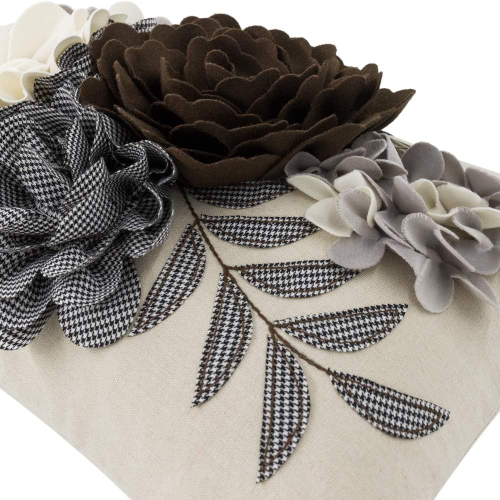 VG|brown|Decorative 3D Flower Throw Pillow Cover Handmade Floral Accent Cushion Case for Living Room Sofa Couch Chair Gray