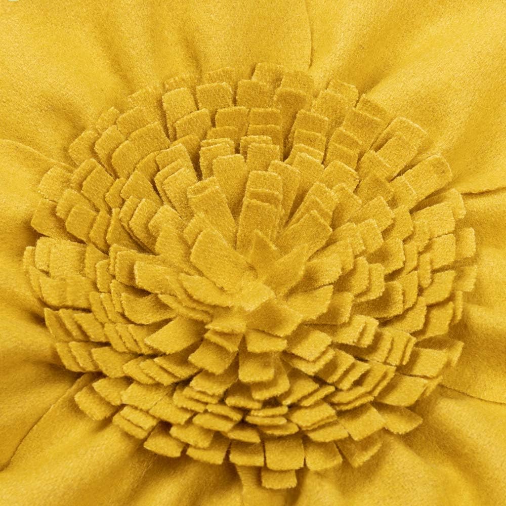 VG|yellow|Flower Throw Pillow Cover Decorative Round Pillowcase Floral Cushion for Bed Sofa Couch Car Decor