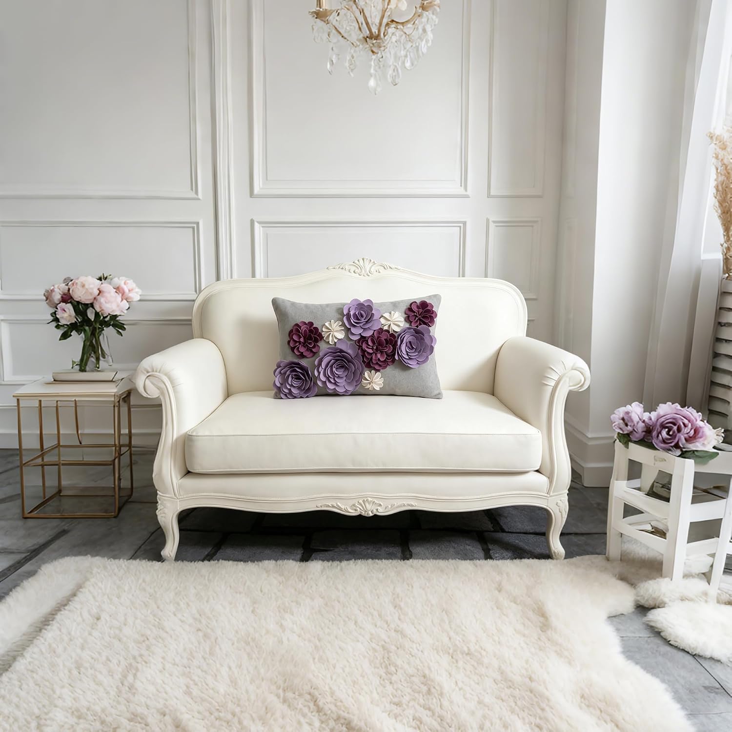 VG|light-purple|3D Flower Throw Pillow Cover