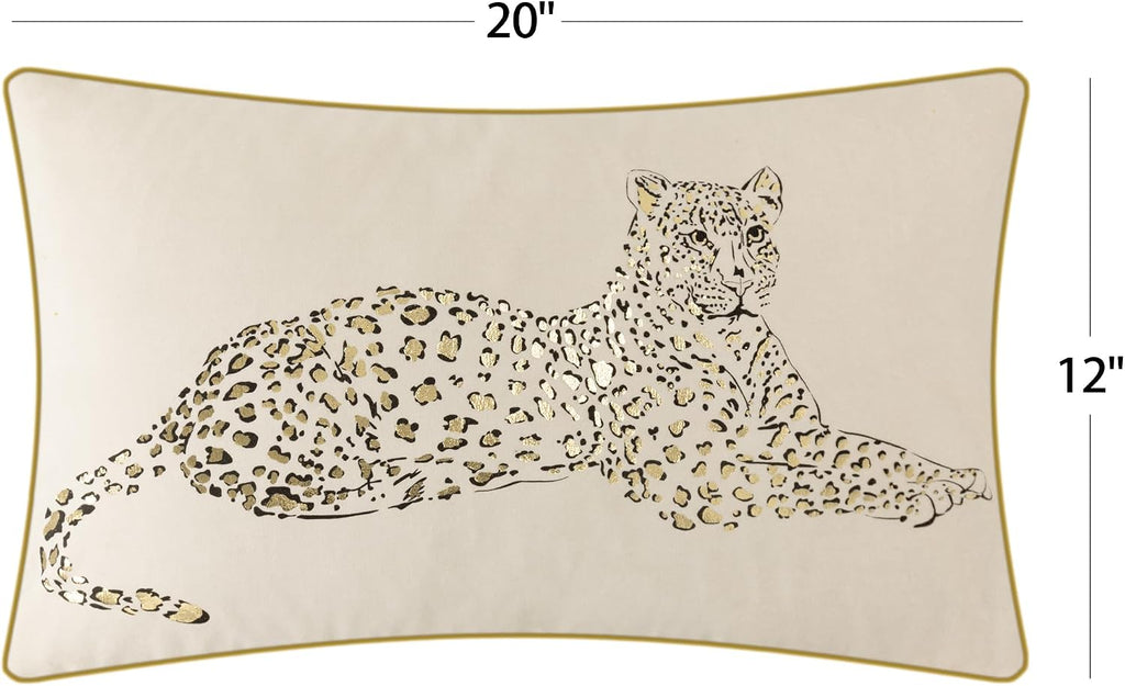 VG|creamy-white|Leopard Print Throw Pillow Cover Decorative Velvet Cushion with Gold Foil Printing for Bed Couch Chair Car